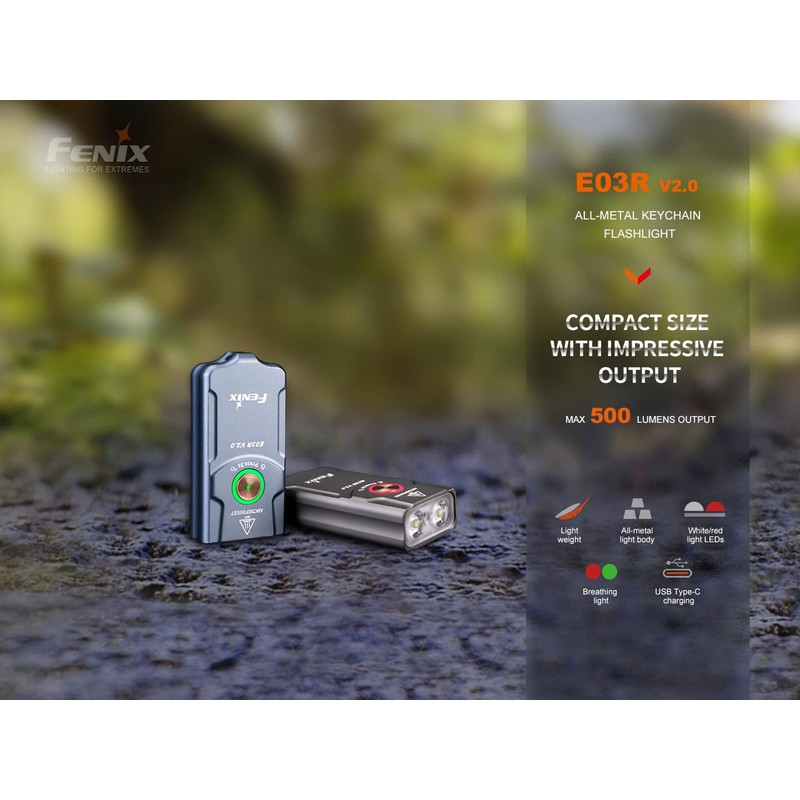 EdisonBright FENIX E03R V2 500 Lumen USB Rechargeable LED keychain
