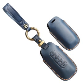 TECART Key Fob Cover Case Fit for Nissan Rogue Pathfinder Sentra X-Trail 2023 2024 Remote Leather Start Key Holder Protector Accessories with Keychain 5-Button Blue