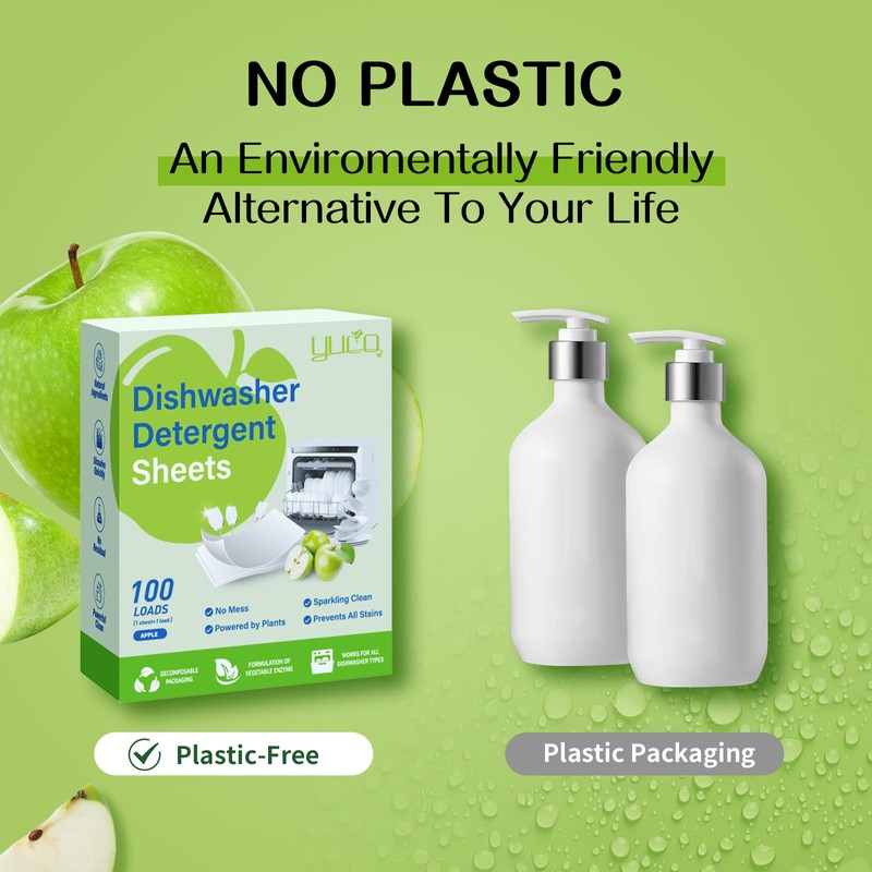 YUCO Dishwasher Detergent Sheets 100 Loads, Liquid-Free Dish Soap Cleaner