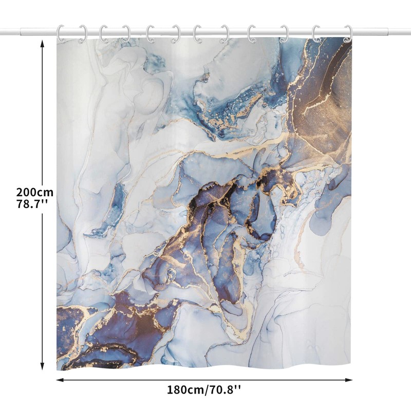 Asdcxz Blue Marble Shower Curtain, 180 x 200 cm, Modern