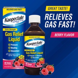 Kaopectate Extra Strength Gas Relief Liquid, Mixed Berry Flavor, Relieves Gas, Bloating and Pressure, Simethicone 125 mg, 8 oz