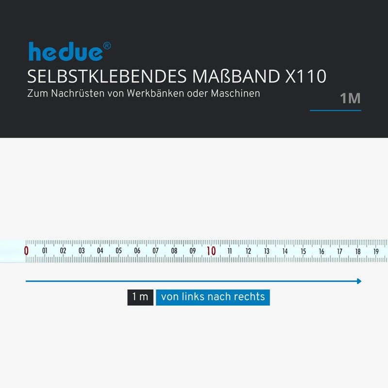 hedue Selbstklebendes Maßband 1 m, von links nach rechts
