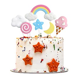Ercadio - Paquete de 6 decoraciones coloridas para tartas de arco iris, cerámica suave en 3D, color rosa, nube, arco iris, nube, baby shower, tartas, tema de arco iris, suministros para decoración de