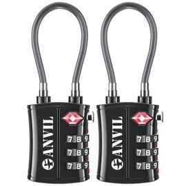 ANVIL TSA Approved Luggage Locks - Re-settable 3-Digit Combination Cable Lock with Alloy Body, Keyless Travel Sentry Accepted Padlock for Gym Locker, Golf Bags, Suitcases TSA Approved - Color: C108BLACK2