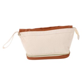 Healvian Double Layer Corduroy Makeup Bag Large Capacity Portable Cosmetic Organizer Pouch for Women for Travel and Toiletries