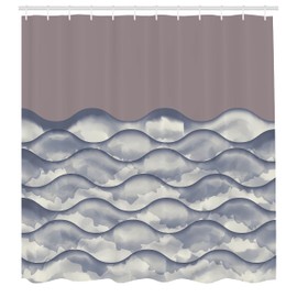 Ambesonne - Cortina de ducha de océano, ilustración de olas del mar, con imagen de mareas de agua líquidas, diseño de mareas de agua, tela de tela, juego de decoración de baño con ganchos, 69 pulgadas de ancho x 84 pulgadas de largo, cálido oscuro