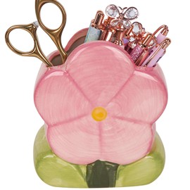 Biiange Flower Pen Holder, Pencil Holder for Desk, Makeup Brush Holder, Cute Home Decoration, for Countertop, Vanity Table, Desk, Organizer for Bathrooms (Pink)