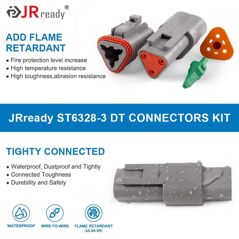 JRready Deutsch Connector 3 Pin Connector Kits with Size 16