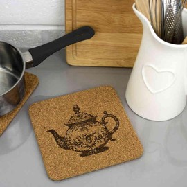 'teapot' Square Cork Trivet/Pot Stand (TR00024824)