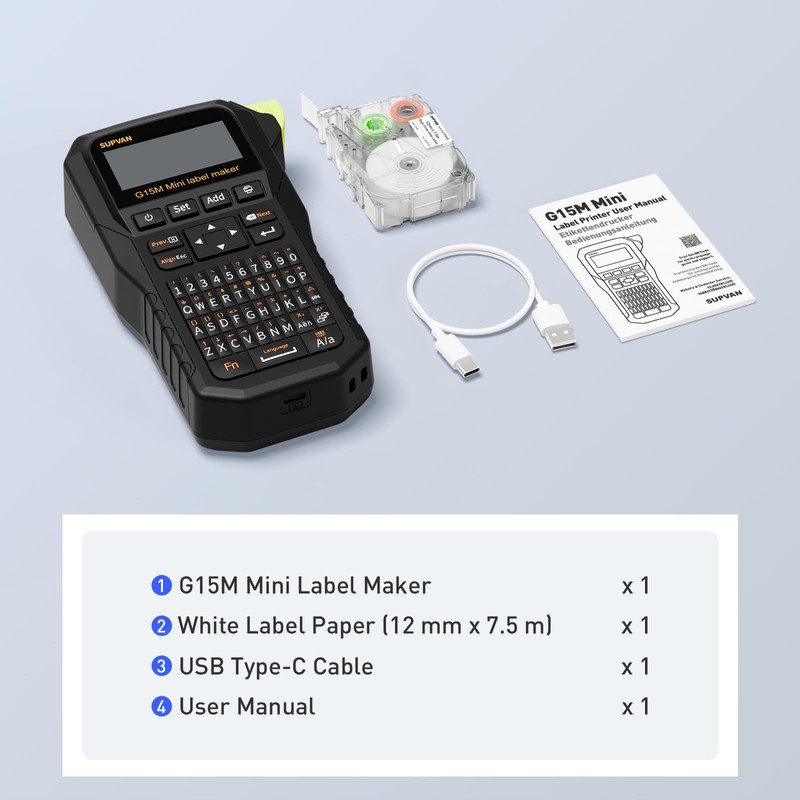 SUPVAN G15M Mini Portable Label Maker Machine, Rechargeable 1200mAh Battery