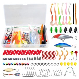 Fishing Lure Kit for Freshwater Saltwater Bass Trout Salmon – 99pcs Tackle Box with Spoons, Soft Plastics, Spinnerbaits, Crankbaits, Hooks and Fishing