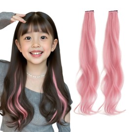 Phyxiul Children's Hair Extension, Set of 2, 19.7 inches (50 cm), Synthetic Hair, Long Roll, Curl, Hair Extension, Cosplay, Heat Resistant, Korean Style, Party, Fashion Performance, One-touch, Dance