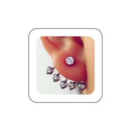 Vintage CZ Heart Ear Jacket Earrings Silver Crystal Heart Earrings Rhinestone Heart Climber Earrings CZ Heart Stud Earrings Crystal Front Back Earrings Jewelry for Women