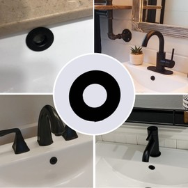 DEAKYNE 2 Pack Sink Overflow Ring Matte Black Bathroom Vanity Sink Overflow Cover Insert in Round Trim Cap Brass Material