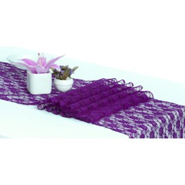 MDS Pack of 15 Wedding 12 x 108 inches Lace Table Runner for Wedding, Decorations for Birthday Parties, Banquets, Graduations, Engagements, and Runners fit Rectangle, Round Table- Purple