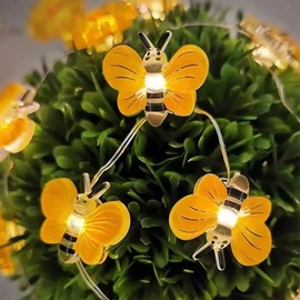 MoBunnly Honey Bee Fairy String Lights，Waterproof Bee Decorative Lights 10FT 30 LED Battery Operated Bee Lights Decor for Outdoor Indoor Party Wedding Garden