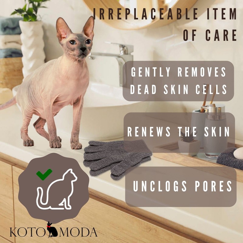 Kotomoda Sphynx Hairless Cats Carbonized Bamboo Bath Exfoliating Gloves Charcoal