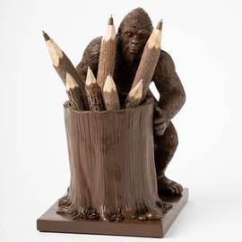 Bigfoot Pen Holder and Pencil Holder for Desk – Sasquatch Makeup Brush and Toothbrush Holder – Wood Ape Succulent Pot and Planter for Indoor Plants – Bigfoot Gifts and Merchandise for Believers
