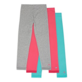 Lucky & Me Jada Athletic Leggings for Girls, 3 Pack, Tagless, Lace Trim, Full Length, Grey/Strawberry/Teal, 6