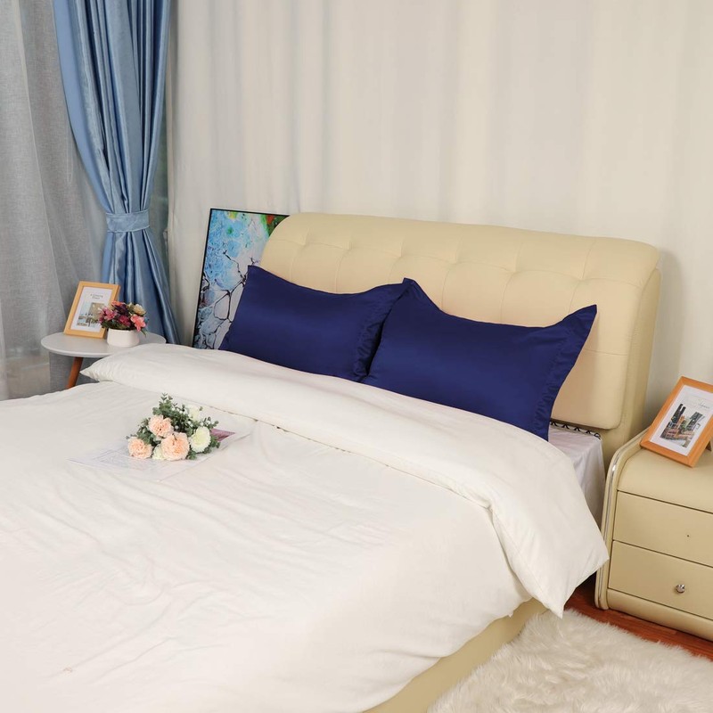sourcing map Luxury Satin Oxford Pillowcases, Pair of 2 Navy