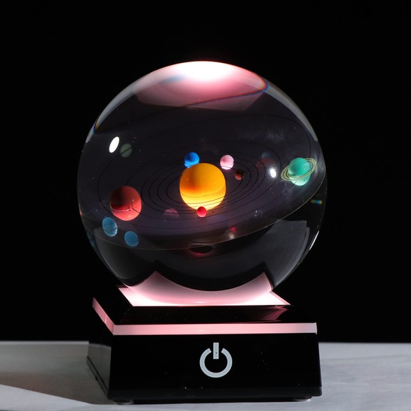 Qianwei Bola De Cristal 3D Con Modelo De Sistema Solar Y Base De Lámpara Led, Bola De Cristal De Sistema Solar Transparente De 80 Mm (3.15 Pulgadas), El Mejor Regalo De Cumpleaños Para Niños, Profesor De F