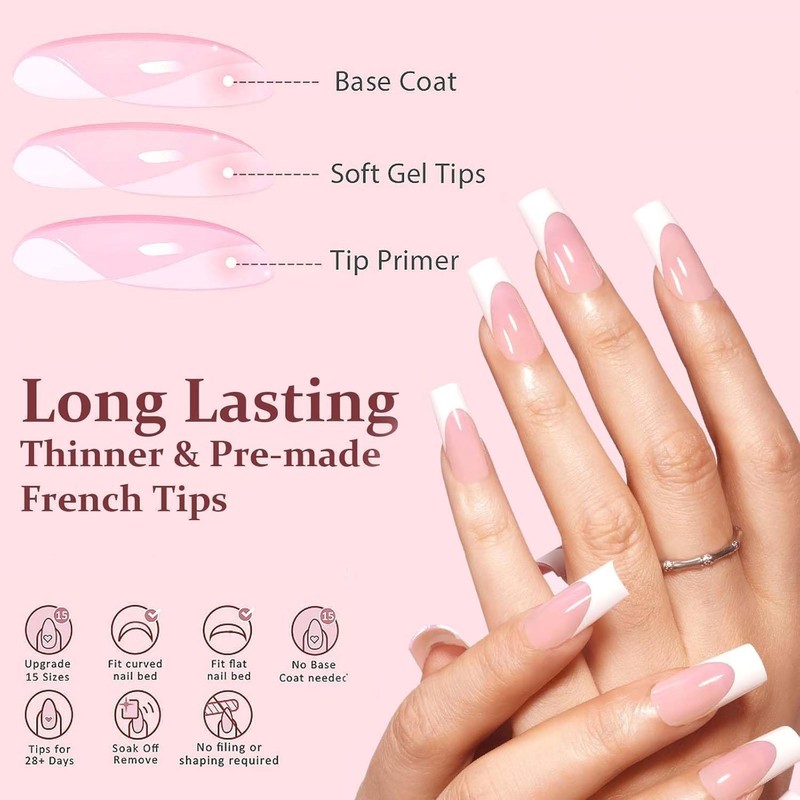 False Nails Set - 120PCS Long Square French Tip False