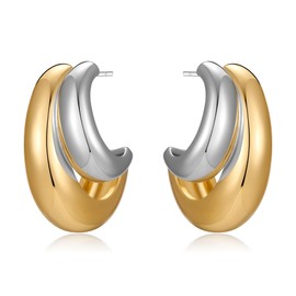 LILIE&WHITE Earrings for Women Gold and Silver Twist Hoop Stud Earrings for Women, Hypoallergenic Chunky Earrings, Elegant Two-Tone Design Earrings