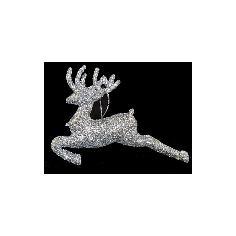 Set Of 8 Silver Glitter Reindeer Christmas Tree Hanging Ornament