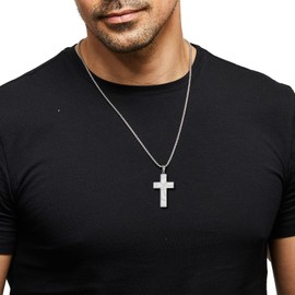 Silver Basketball Cross Necklace for Men Bible Verse,Religious Faith Christian Scriptures Lord's Prayer Pendant Cross Chain, Baptism 1st First Communion Gifts for Men Graduation Father's day Jewelry