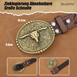 XIAOWU Western Faux Leather Belt for Men and Women, Cowboy Cowgirl Attractive Buckle Retro Embossed Costume Belt, Bulle Bronze - Coffee