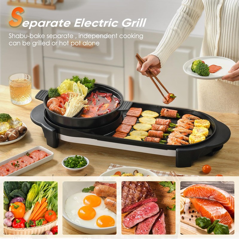 BOEASTER 2 in 1 Electric Smokeless Hot Pot with Grill,