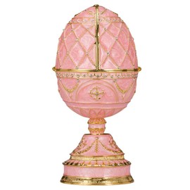 danila-souvenirs Faberge style Egg/Music Box/Trinket Jewel Box with Two Swans 6.8'' (17 cm) pink