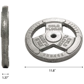 Signature Fitness Standard 1-Inch Cast Iron Plate Weight Plate for Strength Training and Weightlifting, Style #5, 25-Pound, Pack of 2