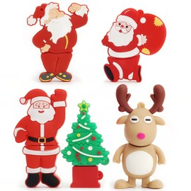 Cute USB Flash Drive Memory Stick Santa Claus USB Stick Christmas Tree Thumb Drive Elk Pendrive U Drive Gift Set (Pack of 5 16GB)