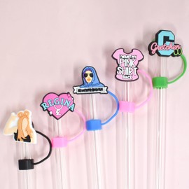 Mean Girl Pink Theme Straw Cover Caps for Tumbler Cup 30PCS Cute Drinking Straw Toppers,04in 10mm Dust-Proof Reusable PVC Straw Protector Lids Tumbler Cup Straw Accessories for Party Gifts(Mean Girl )