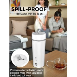 balbali Travel Kettle - 12oz Portable Electric Kettle for Boiling Water - Self Heating Cup/Thermos - Single Size Personal Tea Maker -Hot Water Boiler/Heater/Warmer - White