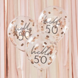 Ginger Ray Mix It Up Confetti Filled "Hello 50" Balloons, Rose Gold, 30 cm Size