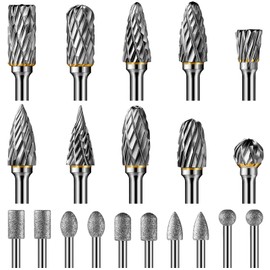 DIYLAND Carbide Burr Set with 3 mm Shank Double Cut, 20 Pieces Rotary Cutter Rotary Tool Accessories for Drill, Grinding, Carving, Metal Polishing, Engraving