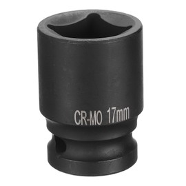 sourcing map 4 Point Square Socket 1/2" Drive 17mm Metric Square Impact Socket CR-MO Blackening Standard Wheel Sockets Pneumatic Socket Tool for Auto Repair Mechanical Maintenance Home Use