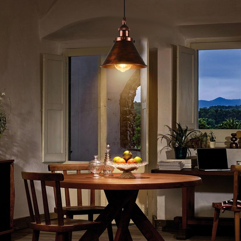 TAKEGO 7.09" Copper Pendant Light Set of 2, Rustic Pendant