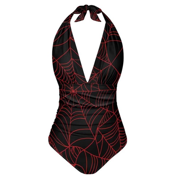 Irisjudy Red Spiderweb One Piece Swimsuit for Women Gothic Style