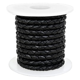GENIQUE Real/Genuine Round Braided Leather Cord String Rope Folded, Leather Rope for Crafts, Jewelry Making, Necklace, Bracelets (5 Metres) (5mm, Black Distressed)