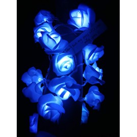 Fantasee - Guirnalda de luces LED con diseño de rosas, funciona con pilas, decoración de rosas para boda, propuesta de matrimonio, hogar, fiesta, cumpleaños, festival, decoración interior y exterior, 20 luces LED (azul)