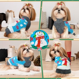 ABRRLO Dog Christmas Sweater Cute Blue Snowman Xmas Dog Cat Outfit New Year Holiday Costumes Puppy Cat Sweater with Leash Hole for Small Medium Large Dogs Girl Boy Turtleneck Winter Warm Pet Clothes