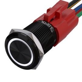 APIELE 16mm Momentary Black Push Button Switch On Off with 12V LED Angel Ring Head for 16mm 0.63" Mounting Hole with Wire Socket Plug Self-Reset (White/Black Shell)