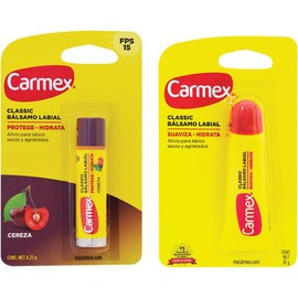 Carmex, Duopack Bálsamo Labial Classic en Barra Cereza + Classic en Tubo, para Labios secos y Agrietados, Protege y Suaviza, 2 pz