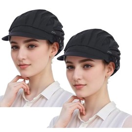 FKDG 2 Pack Black Chef Hats Adjustable Cooking Catering Caps Half Mesh Half Cloth Bakers Hat Hairnet for Restaurant Kitchen
