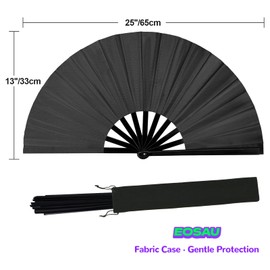 EOSAU Boots on The Ground Hand Fan, Large Rave Fan Clacking Fans for Line Dancing Popping Folding Hand Fan Foldable for Kungfu Festival EDM Party Music (Black)