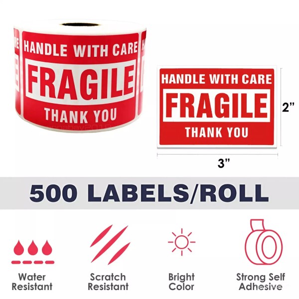 Fragile Stickers 1 Roll 500 2x3 Fragile Label Sticker Handle