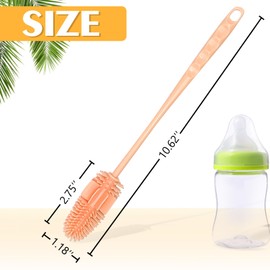 Silicone Bottle Brush 5PCS Cup Brushes 10.62" Long Handle Bottle Scrubber for Baby Bottle, Glassware, Vase, Water Cup Cleaner Brush